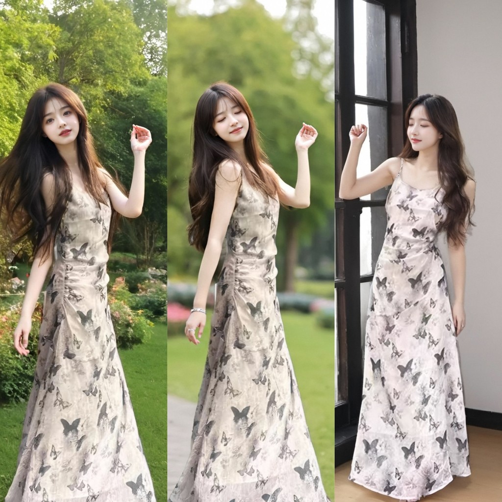 เดรสสายเดี่ยวลายผีเสื้อสีสันสดใสสไตล์ฝรั่งเศส ฤดูร้อนนี้ เติมเต็มความสวยงามและความสดใสให้กับลุคของคุณ