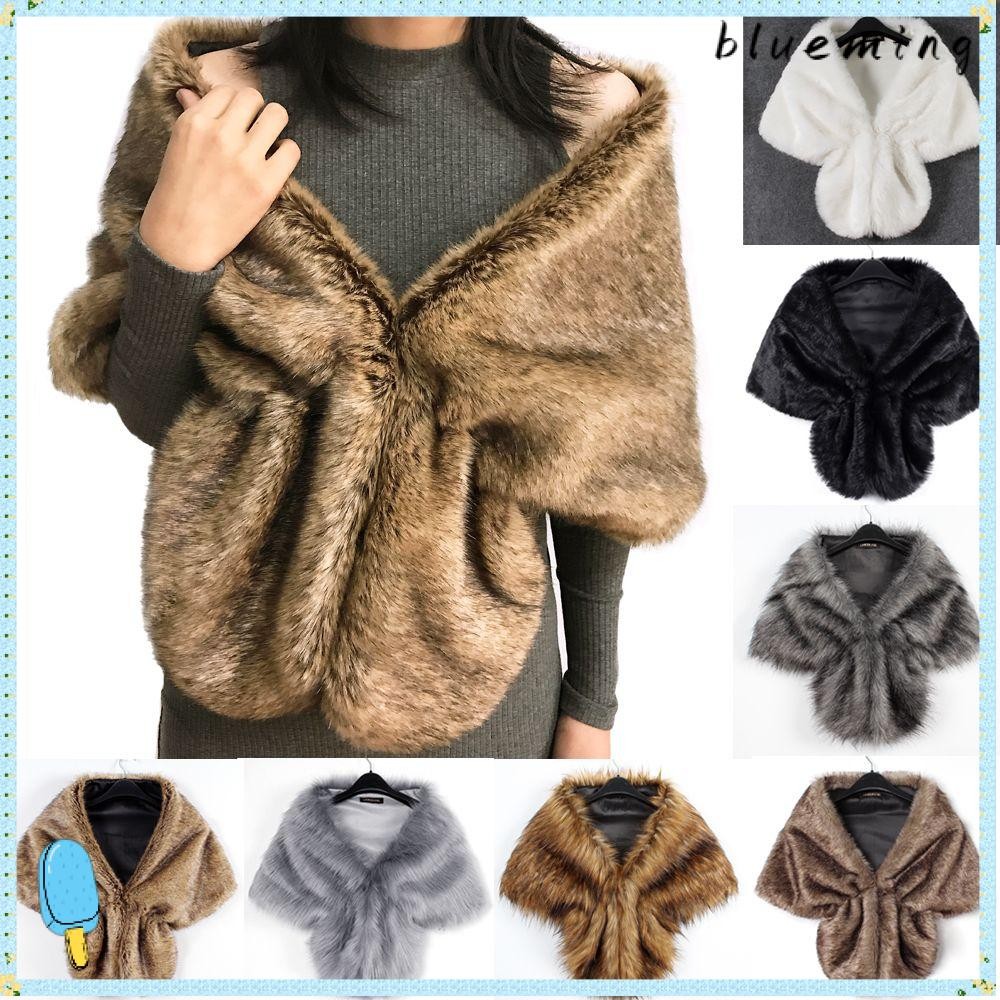 Blueming2 ผ้าคลุมไหล่ขนสัตว์ Faux ผู้หญิงเจ้าสาว Coat Warm Stole