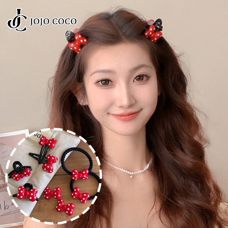 Jojo COCO Polka Dot เชือกคาดผมโบว์สีแดง Bb คลิปหวานน่ารักเครื่องประดับผมเด็ก