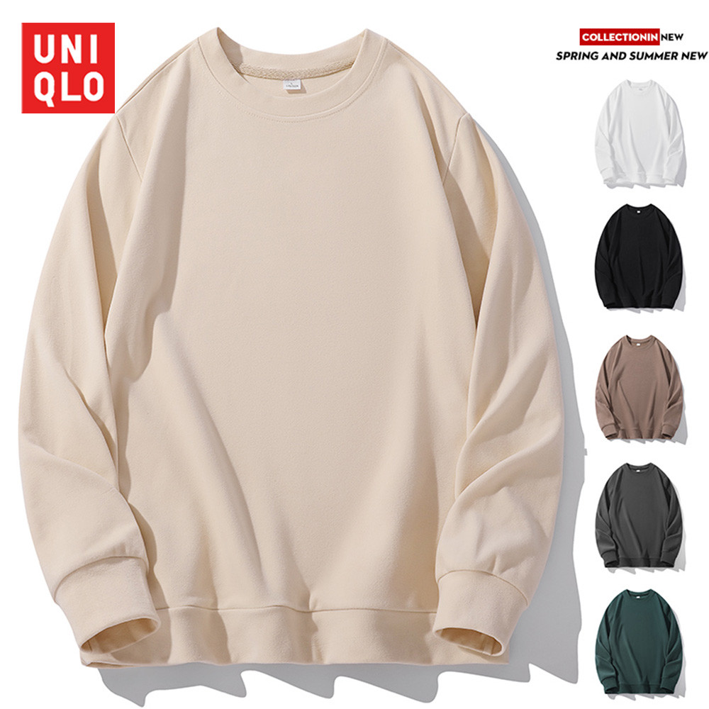 UNIQLO ยูนิโคล่ เสื้อกันหนาวมีฮู้ดกํามะหยี่ผู้ชายคอกลมและกํามะหยี่เสื้อฐานอบอุ่นเสื้อยืดแขนยาวเรียบง่ายด้านใน