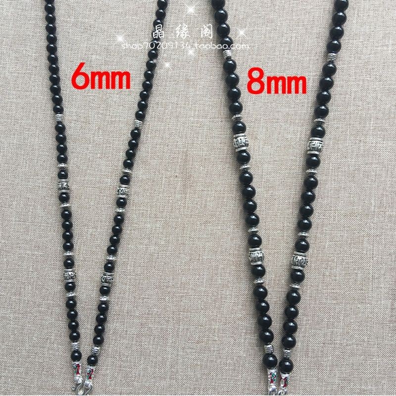 พระขี้พุ่ม mantra onyx สีดำ กับลูกปัดคริสตัล สำหรับสร้อยคอกำหนดให้ทั้งชายและหญิง FPL23