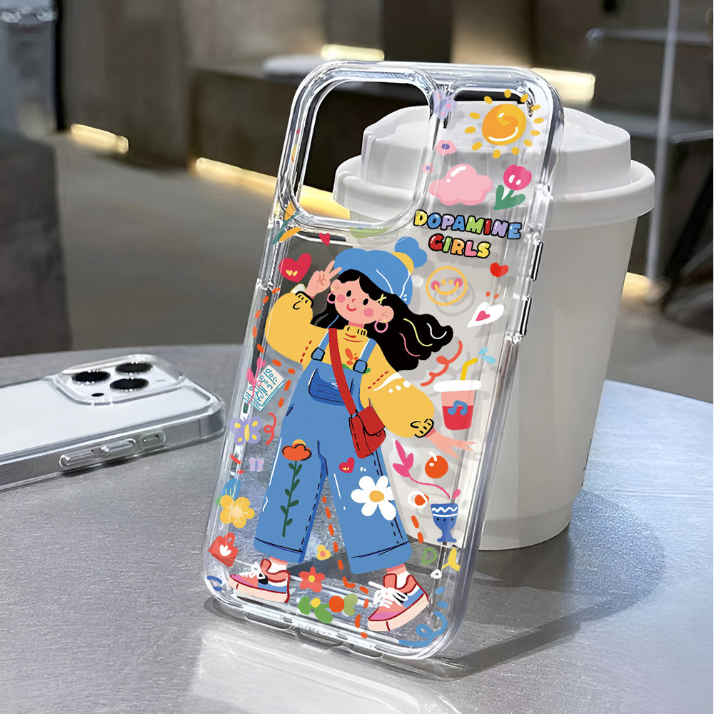 โปร่งใสสําหรับ iphone 16 pro Max 11 15promax 14 13 12 7Plus X XS Max 8 7 ดอกไม้สาวน่ารักกันกระแทก