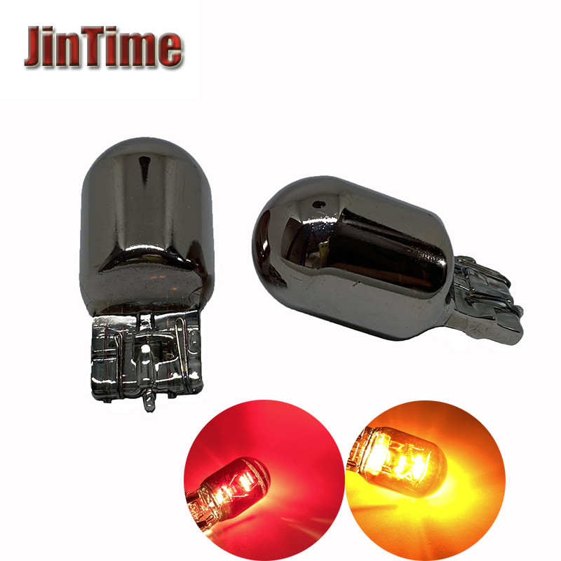 Y2PCS W21/5W T20 7440 W21W 7443 12V21/5W 580 Silver Chrome Amber สีแดงสีเหลืองแก้ว W3x16D ไฟท้ายรถหย