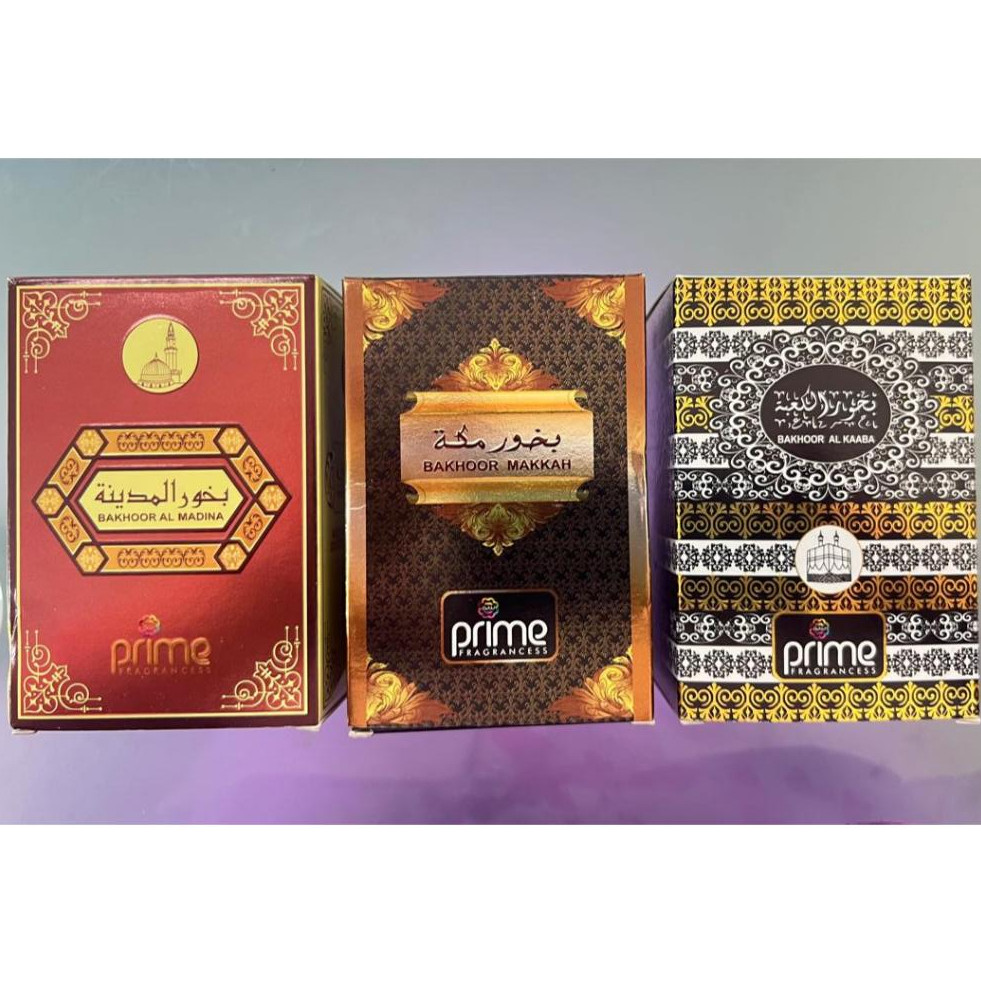 PRIME FRAGRANCE BOUKHOUR MAKKAH 50GMS, BAKHOOR AL KABA 50GMS, BIKHOOR AL MADINA 50GMS