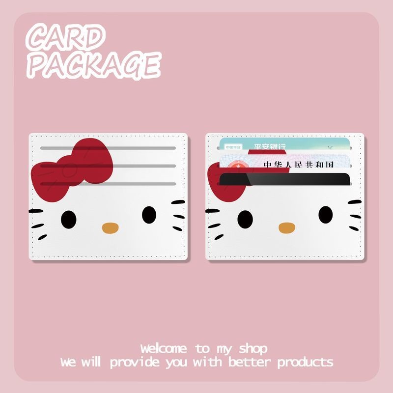 กระเป๋าเก็บบัตรประจําตัวหลายใบ ID Card Bank Card Holder Portable One-piece Card Holder Wallet Cute Hello Kitty