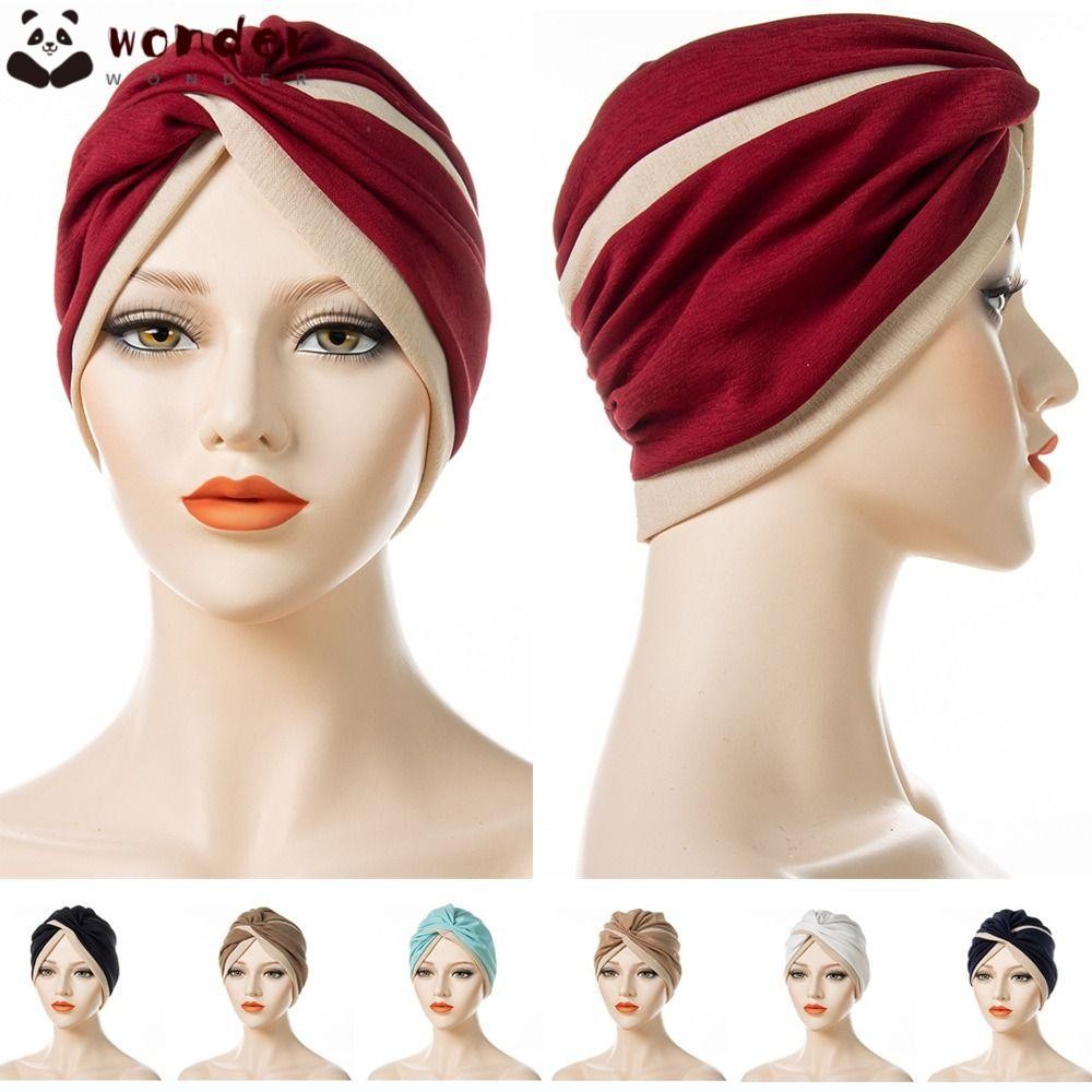 สิ่งมหัศจรรย์ หมวกผ้าโพกหัวเย็บหน้าผากสองสีสุภาพสตรีมุสลิมฮิญาบ