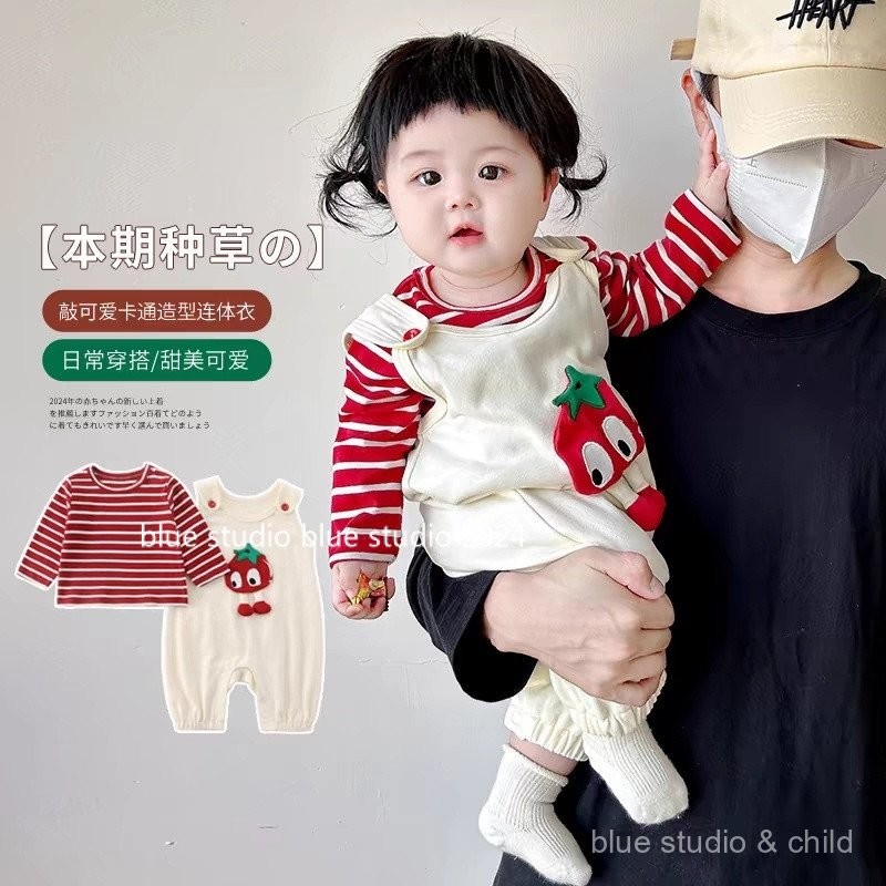 เสื้อผ้าฤดูใบไม้ร่วงสำหรับทารกชุดมะเขือเทศ, เด็กสาวต้นฤดูใบไม้ร่วงสุดน่ารักกางเกงแขวน, ทุกการจับคู่เสื้อ bottoming ชุดสองชิ้น