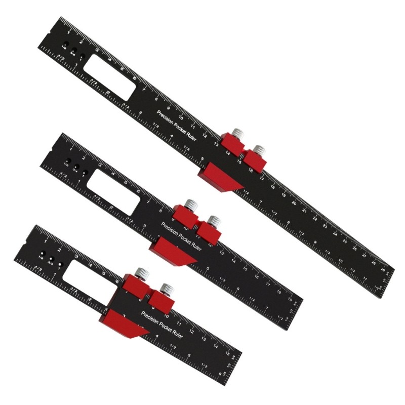 Amony Woodworking Ruler Precisions Pocket Ruler Metal Slide Rule Inch and Metric T Type