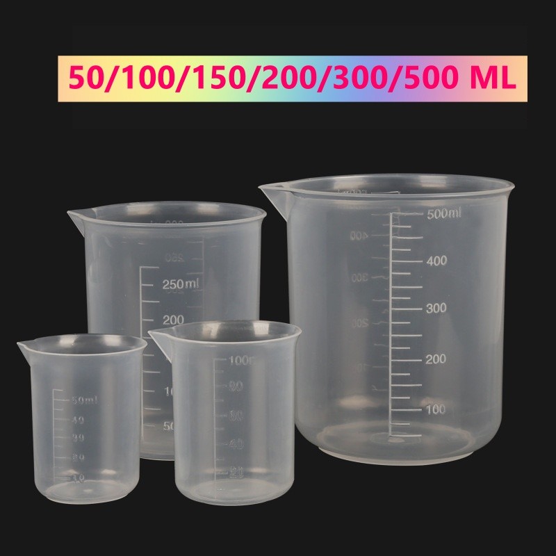 ถูกและดี Beaker พลาสติกPP เนื้อหนา ทนความร้อน เหยือกเท เหยือกพลาสติกปากแหลม 50,100,150,200,300,500 ML