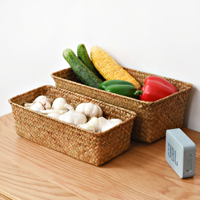 ทอตะกร้าเก็บห้องครัว Desktop Sundries Organizer กล่องเก็บของอเนกประสงค์