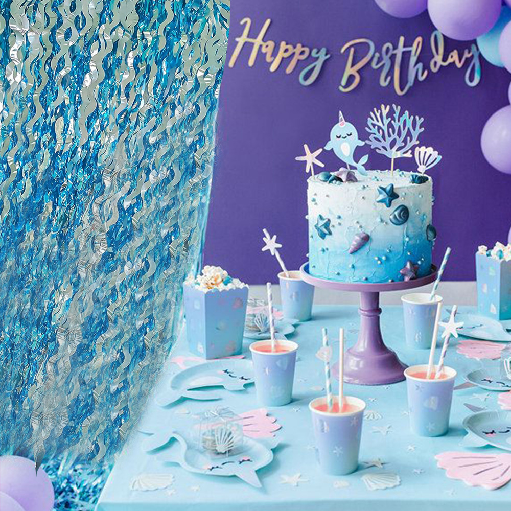 แนะนำ ผ้าม่าน 1x2m สีฟ้าอ่อนคลื่นลวดลายผ้าม่านฟอยล์ Tinsel Fringe Streamer พื้นหลังสําหรับงานเลี้ยงวันเกิดงานแต่งงานตกแต่ง ราคาพิเศษ มีเก็บเงินปลายทาง