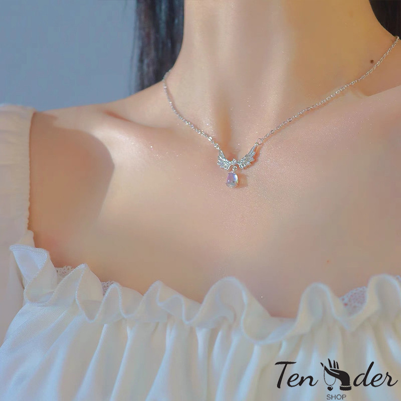 COD-ส่งเร็วจากไทย🎀แองเจิลปีกสร้อยคอผู้หญิงที่เรียบง่ายสีเพชรไทเทเนียมเหล็กโซ่ซอกออกแบบโซ่ไหปลาร้า-Tender