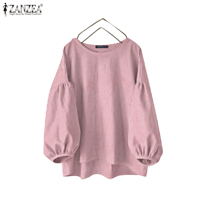 Zanzea เสื้อเบลาส์แขนเก้าส่วนคอลูกเรือลายทางลําลองสไตล์เกาหลีสําหรับผู้หญิง