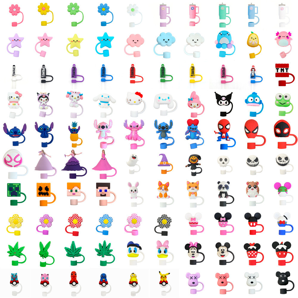 10 มม. & 94 สไตล์ Stanley หมวกฟางน่ารัก Kuromi Spider Man คริสต์มาสฮาโลวีนฟางฝาครอบกันฝุ่นขวดอุปกรณ์เสริม