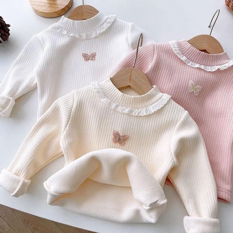 พร้อส่ง ชุดกันหนาวเด็กแบบสวมเด็กผู้หญิง ผ้าหนาๆ ปักลายผีเสื้อ A2301
