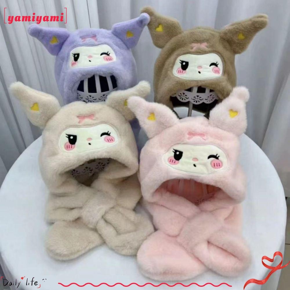 Yamiyami Plush Cap, Warm Anime Sanrio Kuromi Plush Scarf,น่ารักWindproof Softทนทานฤดูหนาวหมวกสําหรับเด็ก