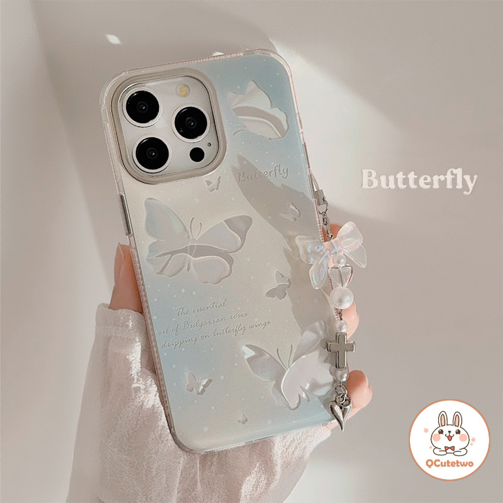 แฟชั่นผีเสื้อคริสตัล Bowknot จี้เคสโทรศัพท์สําหรับ Iphone 15 14 13 12 Pro Max 14 15 Plus Gradient Shock-proof Hard โทรศัพท์ปกหลัง