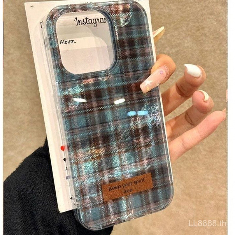 เคสโทรศัพท์มือถือสำหรับ iPhone INS ญี่ปุ่นและเกาหลี16Promax/14/15พับลายสก๊อต11/12/13Pro ฤดูใบไม้ร่วงและฤดูหนาว xsmax/XR เคสป้องกันแบบเต็มรูขนาดใหญ่7/8PLUS jazs