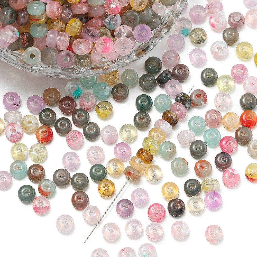 St. kunkka 7 มม.อะคริลิครอบลูกปัดหินเลียนแบบ 50-100 ชิ้นสองสี Smudge Spacer ลูกปัดสําหรับ DIY สร้อยข้อมือสร้อยคอทํา