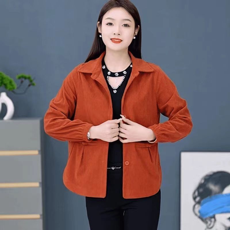 แม่สวม Corduroy เสื้อแจ็คเก็ตกลางผู้หญิงฤดูใบไม้ผลิฤดูใบไม้ร่วงสไตล์ใหม่สบายๆหลวมอายุลดเสื้อแจ็คเก็ตสั้น Cardi