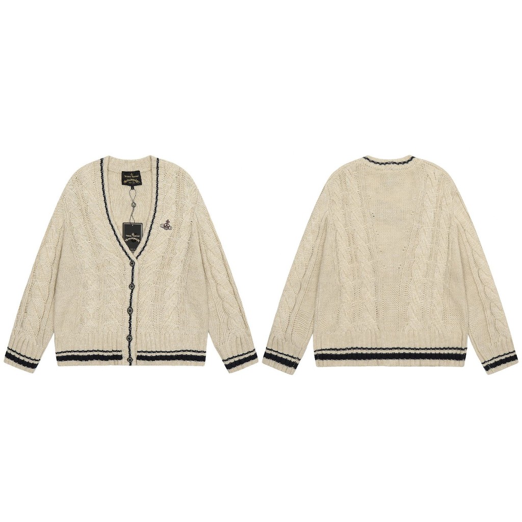 vivienne westwood Queen Mother Vivian Saturn Embroidered WoolVCollar Cardigan Knitted Sweater Coat