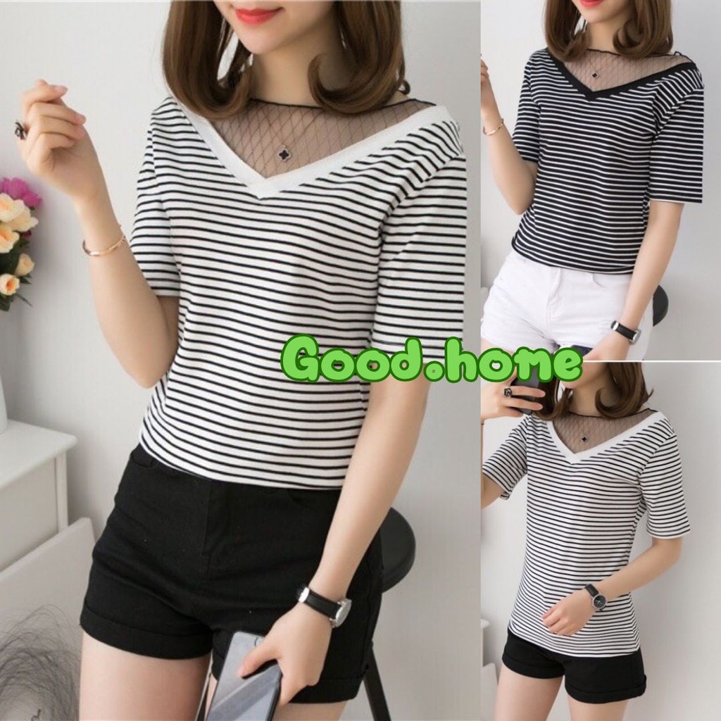 🎀NEW🎀 เสื้อแฟชั่นคอวี ดีเทลตาข่ายที่คอ ผ้านิ่ม ใส่สบาย #Z99