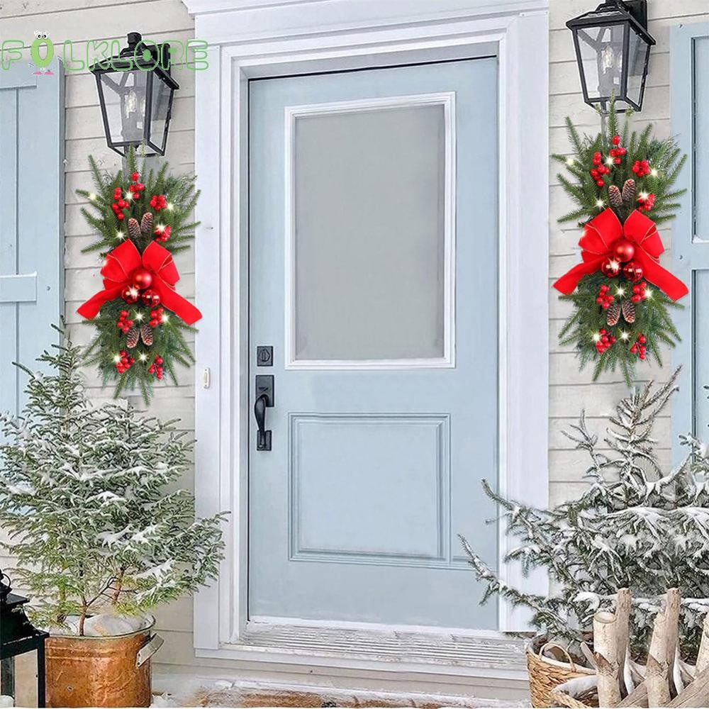❉ Folklore 2 ชิ้นแขวนคริสต์มาส Teardrop Swag 18 นิ้ว Xmas บันได Swag พลาสติกคริสต์มาสบันได Garland ส