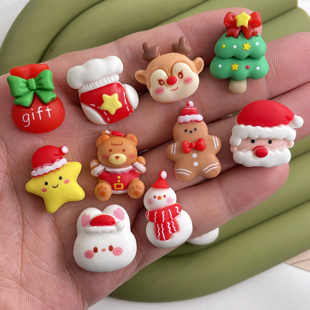 10ชิ้น/เซ็ตซานตาคลอสการ์ตูนเรซิ่น แฟลตแบ็ค ทําเอง เคสโทรศัพท์ที่ทําด้วยมือกิ๊บแพทช์