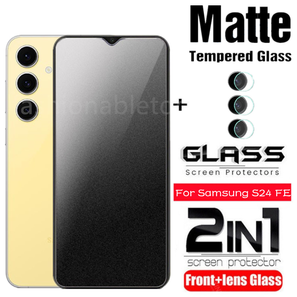 9h Matte Screen Protector กระจกนิรภัยสําหรับ Samsung Galaxy S21 S22 S23 S24 FE plus Ultra S24FE S24 + S24Ultra Anti ลายนิ้วมือคลุมทั้งหมด Frosted ฟิล์มด้านหน้าด้านหลังกล้องเลนส์ฟิล์ม