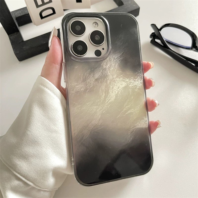 AWIFI จากประเทศไทย เคส ไอโฟน ขนนกสีเงิน อ่อนนุ่ม บัลเลต์คอร์ สำหรับiPhone 11 15 12 14 13 ProMax 14P 15PRO สีดำผีเสื้อ