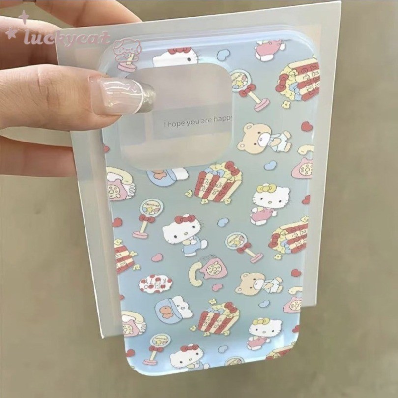 Iphone 16 15 14 13 12 11 Pro Max X Xr Xs Max 7 8 Plus SE2020 เคสโทรศัพท์การ์ตูนน่ารัก Popcorn โบว์สีชมพู KT Cat Matte Soft Clear ฝาหลัง