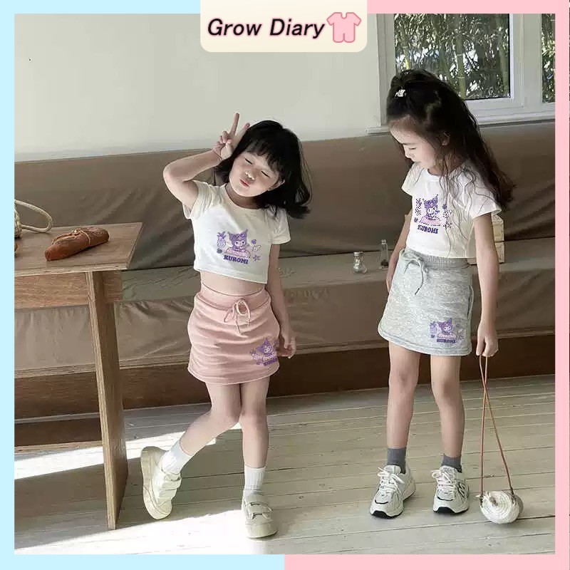 ชุดเด็กผู้หญิงแขนสั้นเด็กผู้หญิง คุโรมิ เสื้อยืดและกระโปรงกราฟิกชุด 2-7 ปี