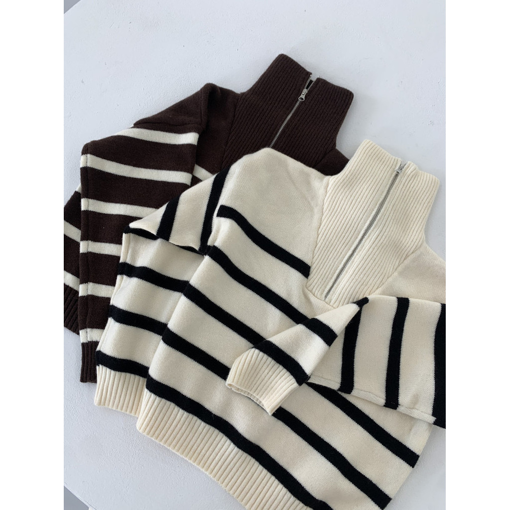 SAY APPAREL: Half zip stripes sweater