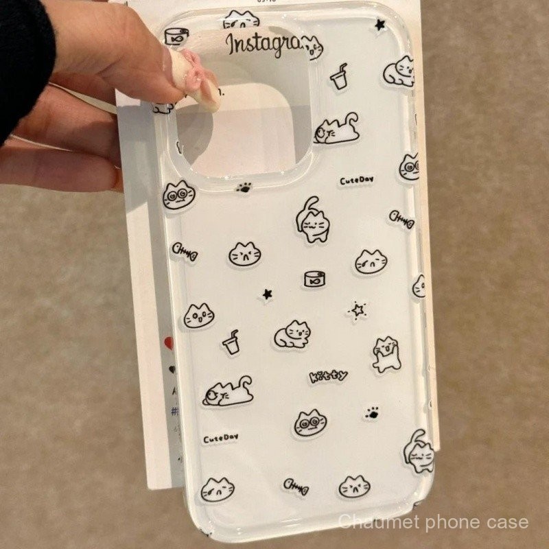 IMD สองชั้นเต็มหน้าจอลูกแมวน่ารักเข้ากันได้กับ iphone16pro 13/15PLUS เคสนิ่ม14/12 chg1