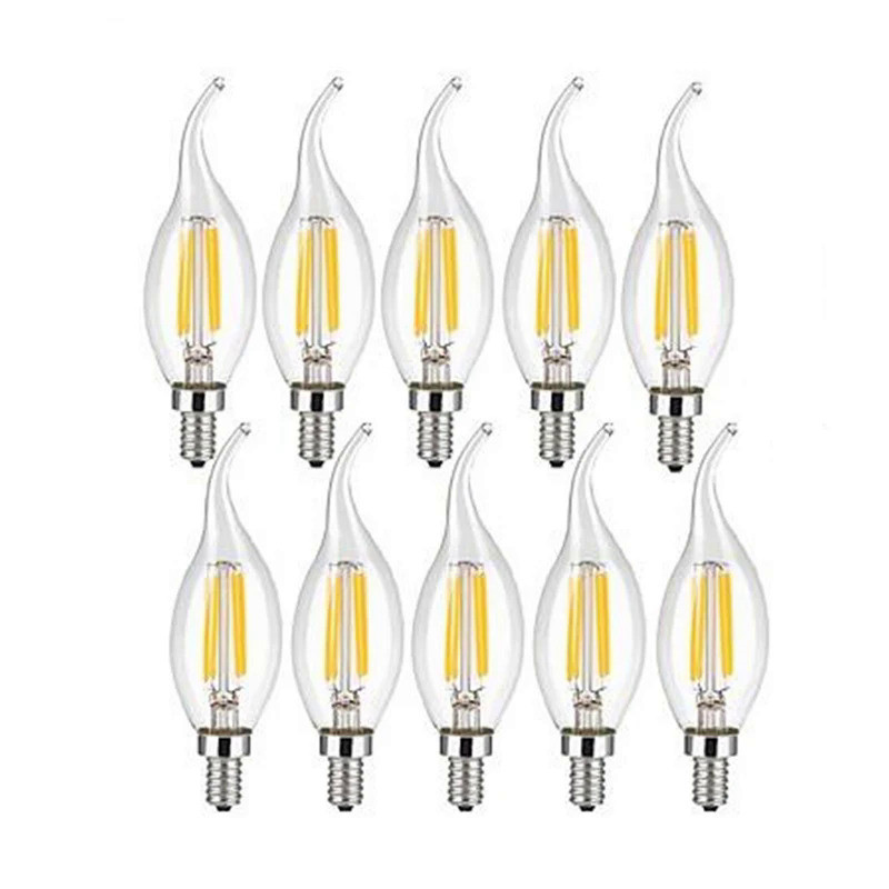 10pcs LED Bulb E14 4W/6W Dimmable Edison Retro Filament Candle Light AC220V C35 Warm/Cold White 360 
