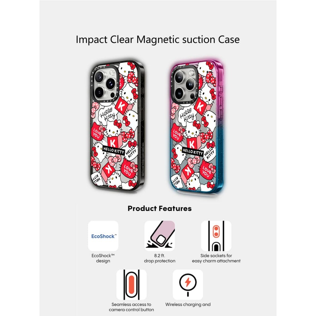 Casetify X HelloKitty LoveYou แม่เหล็กดูด Hard อะคริลิคด้านหลังสําหรับ Apple IPhone 12 13 14 15 16 Pro Max Plus พร้อมกล่อง