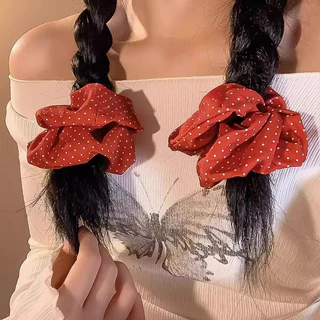สวยงามจุดสีแดงผูกผมผมหางม้าหัวเชือกจีนสีแดง Scrunchies เครื่องประดับผม