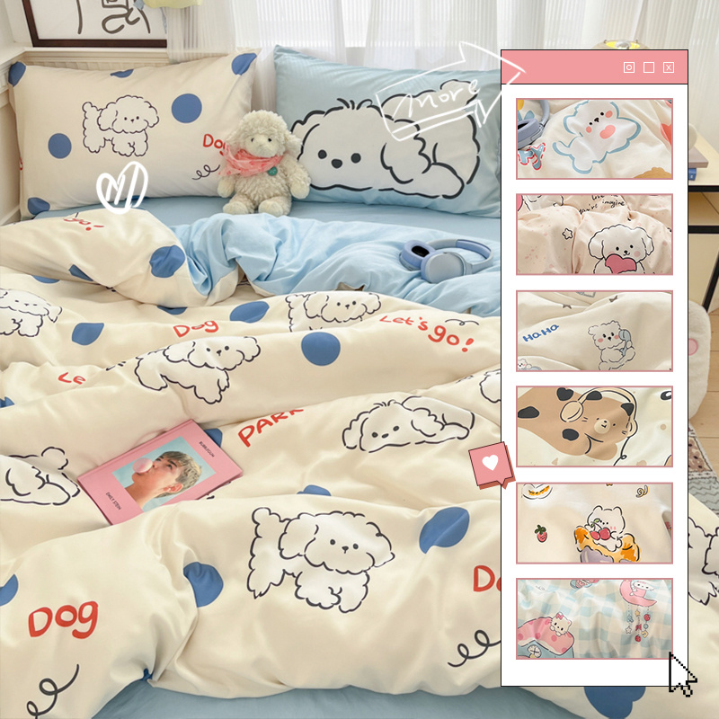4ชิ้น การ์ตูน ชุดผ้าปูที่นอน ไม่มีผ้านวม ผ้าปูที่นอน+ปลอกผ้านวม +ปลอกหมอน 6ฟุต/5ฟุต/3.5ฟุต ผ้าฝ้ายล้าง bedsheet ผ้าปูรัดมุม ผ้าปู soft single queen bedding set