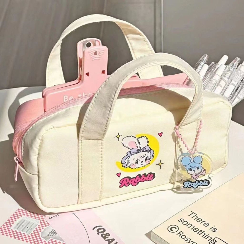 Original Cream Rabbit ความจุขนาดใหญ่แบบพกพาเครื่องเขียนกรณีมัธยมต้นสาวญี่ปุ่นน่ารัก Storage