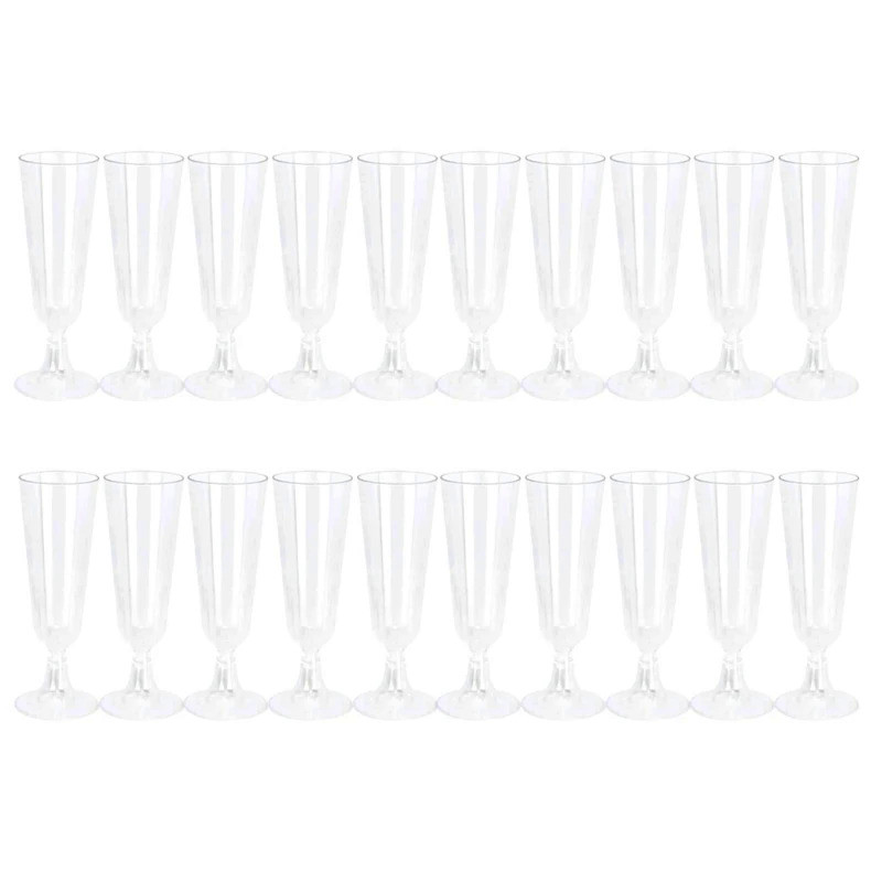 Set of 20 Party Essential Disposable Plastic Champagne Flutes Wine Glasses Party Cups Transparent Cu