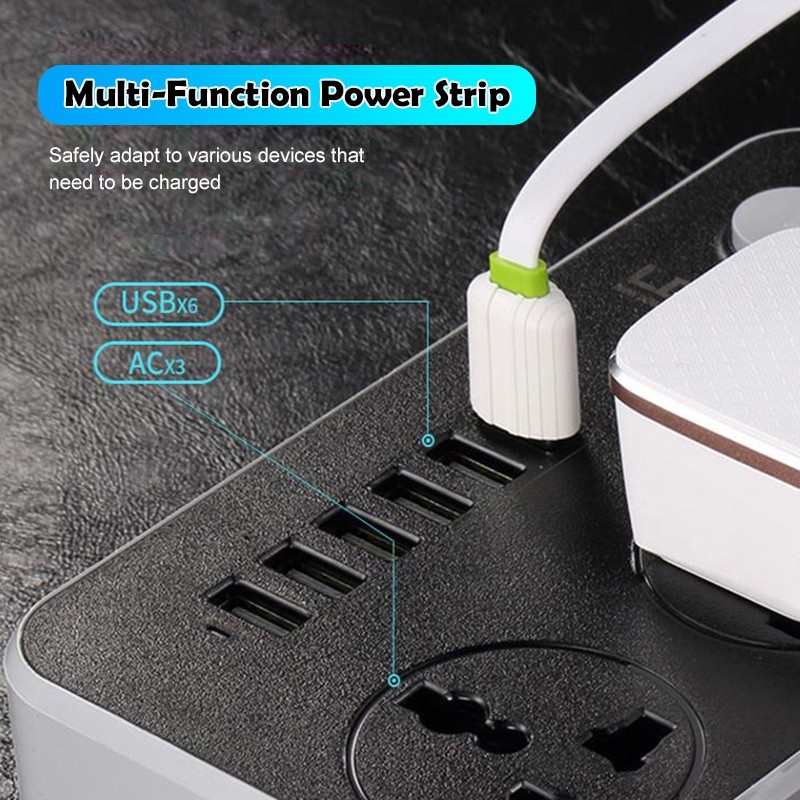 จัดส่งด่วนในกรุงเทพฯ แบบพกพา ปลั๊กไฟ ปลั๊ก usb 6ช่อง สายยาว 2 เมตร ปลั๊กพ่วง
