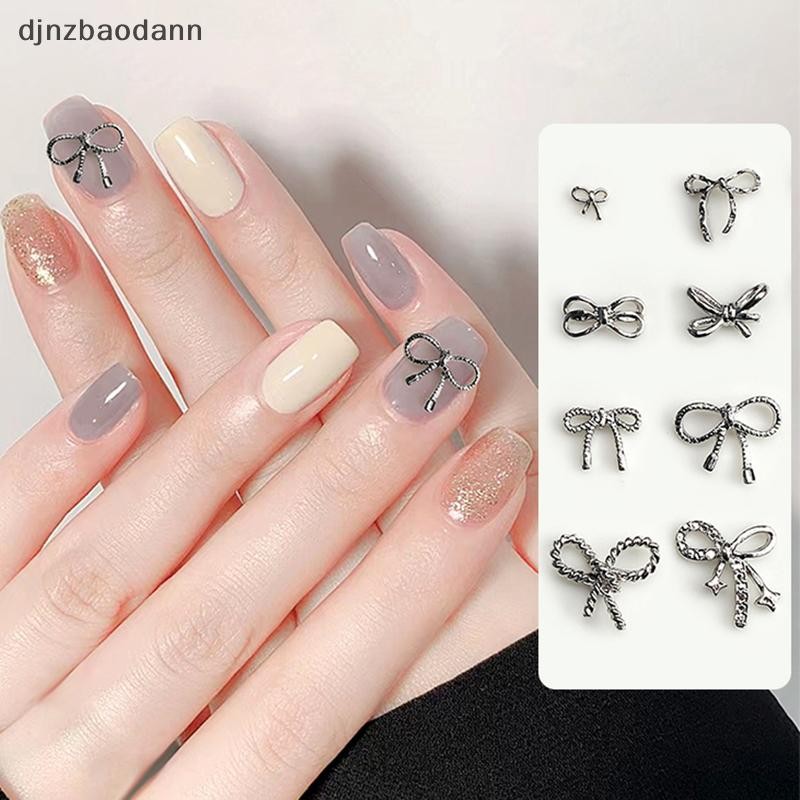 [DJNZ] 10 ชิ้นเงิน Retro Bow Tie Ch Bowknots ริบบิ้นเล็บ Ch ตกแต่งเล็บโลหะ Ch DIY Salon เครื่องประดับ NGSS