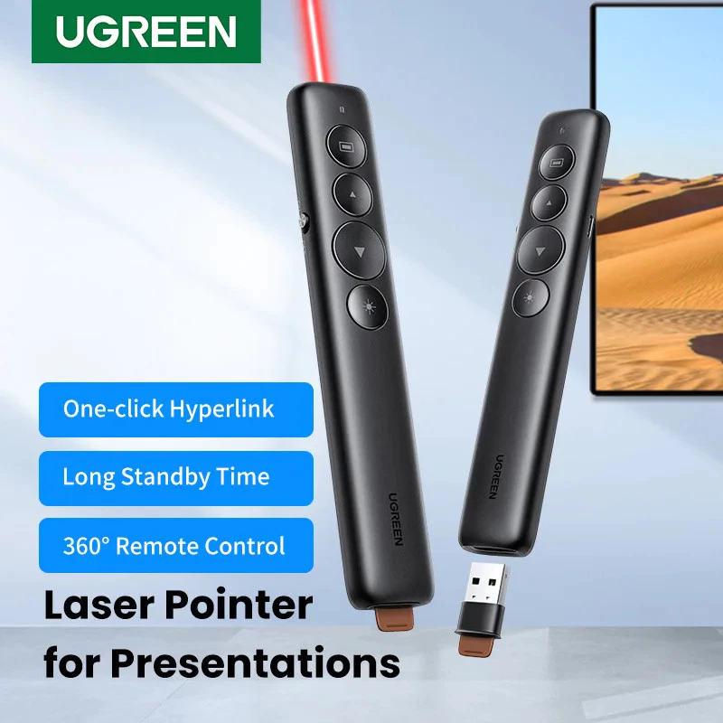 Ugreen Laser Pointer ตัวชี้เลเซอร์มัลติฟังก์ชั่นไร้สาย 2.4G สําหรับการนําเสนอหน้าเปลี่ยนปากกา