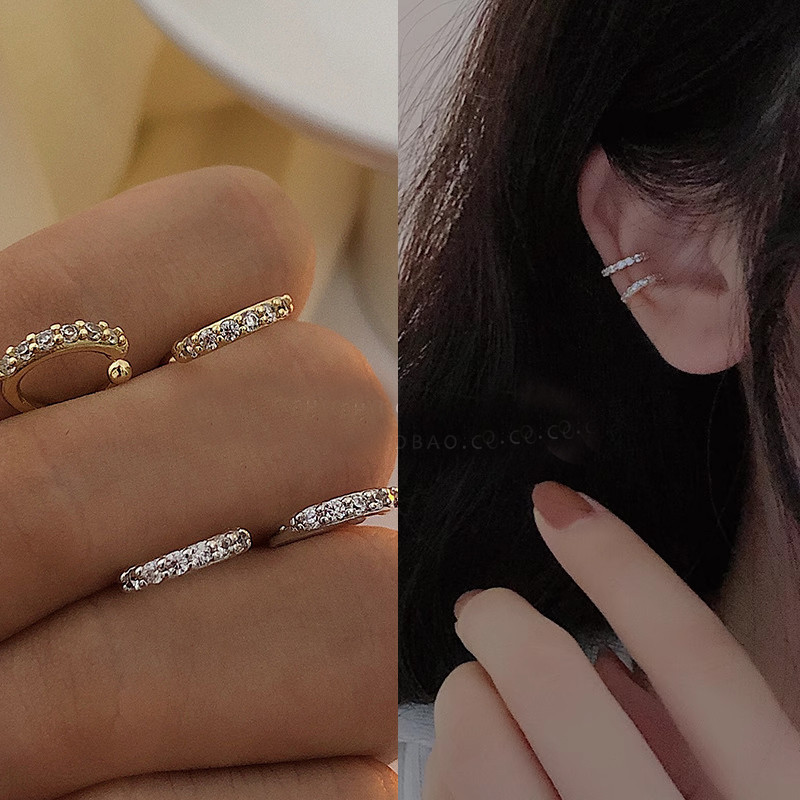 แฟชั่น Silver Gold Bling Zircon คลิปหู Shine ต่างหูหู Studs เครื่องประดับอุปกรณ์เสริม