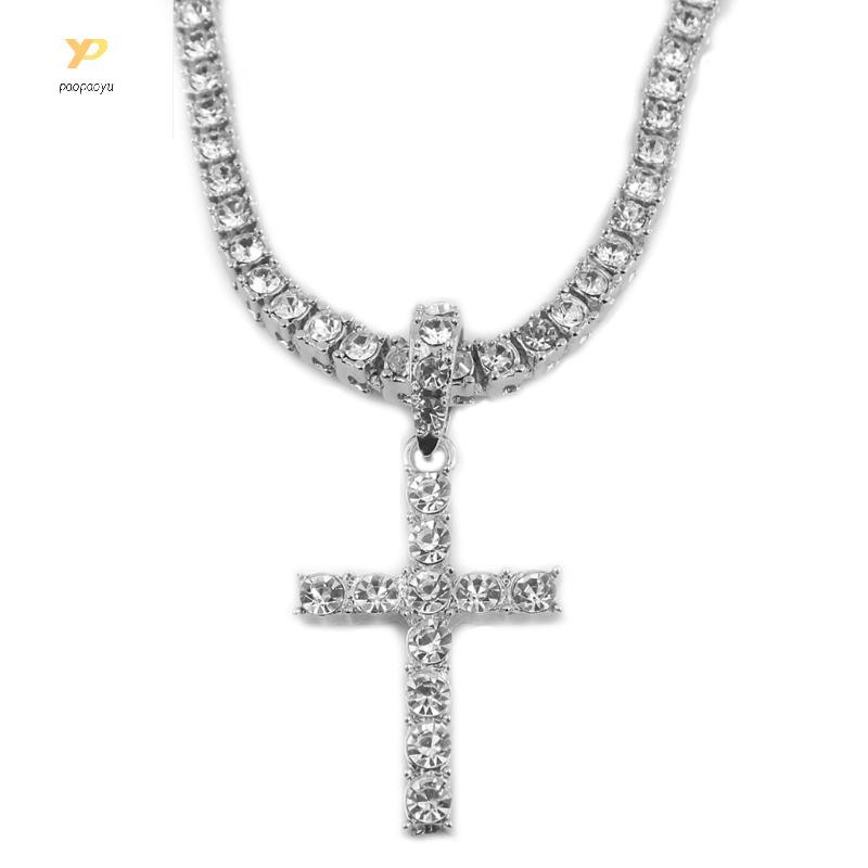 Ppy สวยงามสําหรับ Rhinestone ฝังสร้อยคอฮิปฮอปคริสตัลสีขาวสําหรับสร้อยคอจี้ข้ามเครื่องประดับสําหรับงา