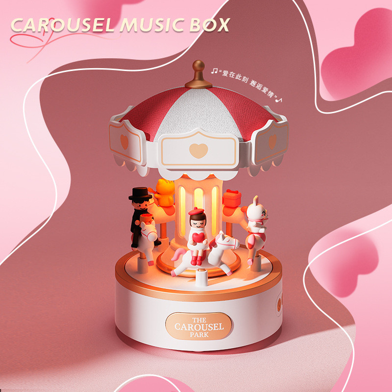 กล่องดนตรีม้าหมุนสร้างสรรค์ ยูเอสบี ชาร์จไฟกลางคืนลําโพงบลูทูธโรแมนติกเพลงแสง