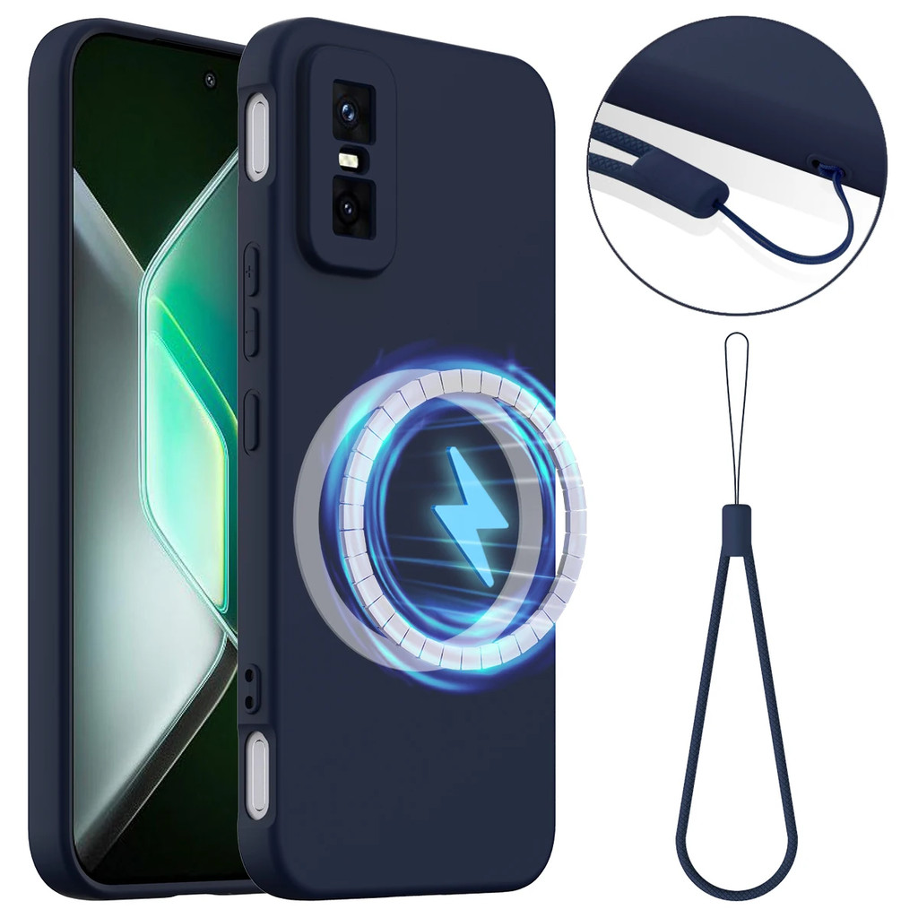 เคสซิลิโคนสําหรับ Infinix GT30 Pro 5G Skin-feel Lanyard Soft Anti-fall Magnetic Wireless Charger สําหรับ Infinix GT 30 Pro GT 30Pro 5G