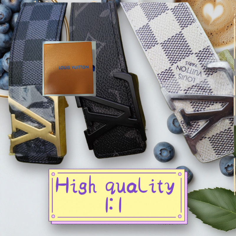 (((กล่อง) 2025 สไตล์ใหม่ Cowhide High-End LV Casual เข็มขัดแฟชั่น All-Match Letter Smooth Buckle Belt &--- &