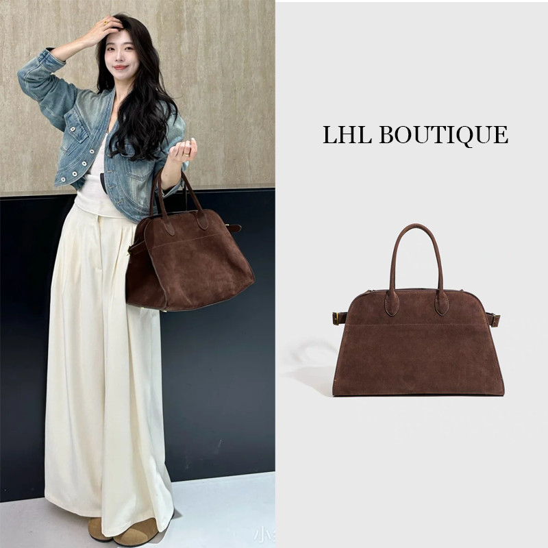 LHL BOUTIQUE กระเป๋าถือ  หนังกลับ tote row bag ขนาดใหญ่ carryall bag สีน้ำตาล ของขวัญวันแม่  Margau x15