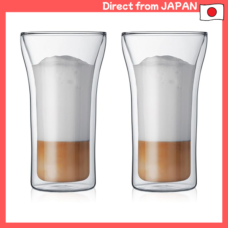 BODUM Double Wall Glass Tumblers ASSAM 400ml, Set of 2, Heat and Cold Insulation, Double-layered Str